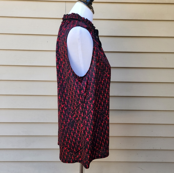 Worthington Shell Blouse Red Black Print Mockneck Bow Detail Sleeveless - Picture 10 of 13